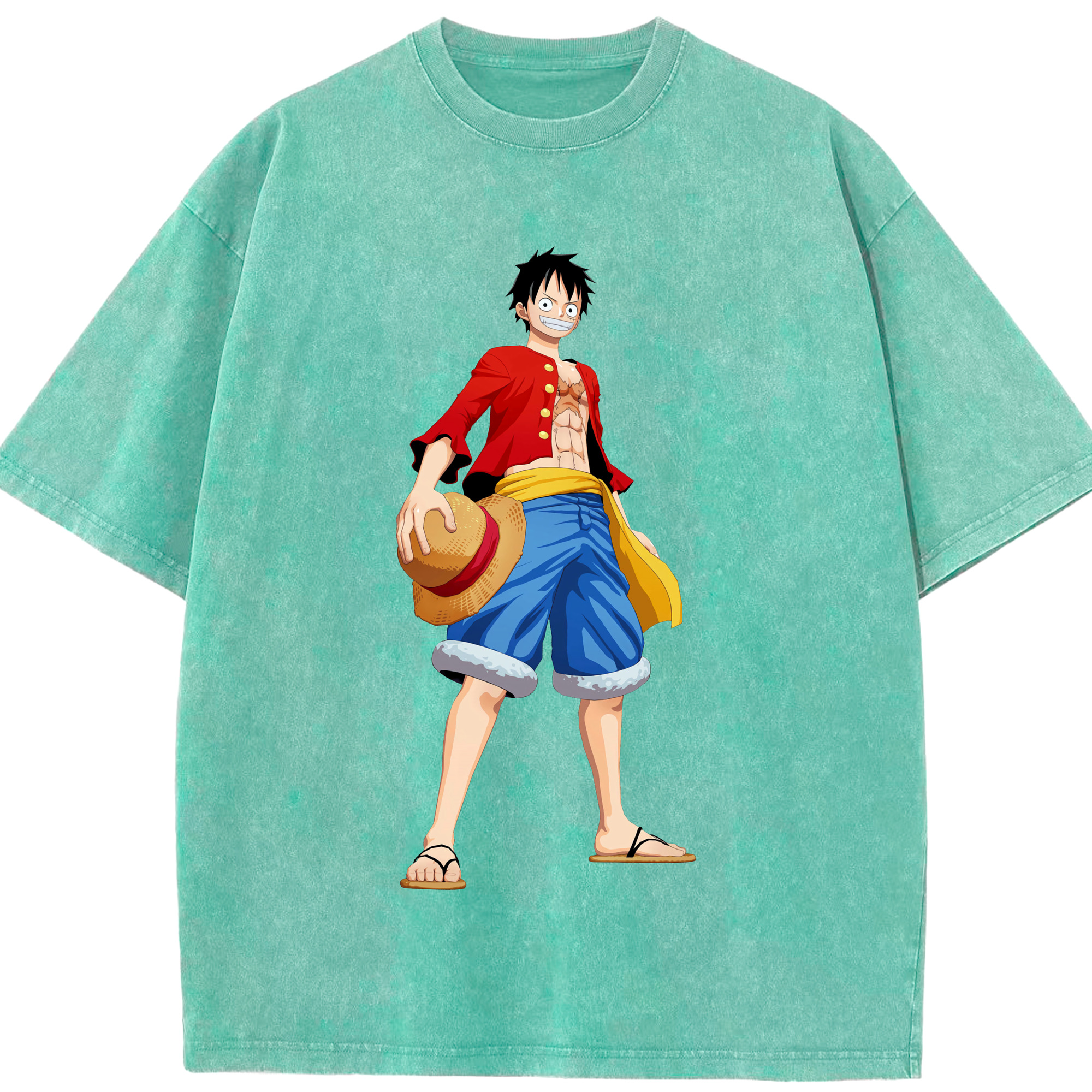 ワンピース モンキー・D・ルフィ ONE PIECE Monkey D. Luffy 綿100% ヴィンテージ風 半袖Tシャツ（フロントプリント）